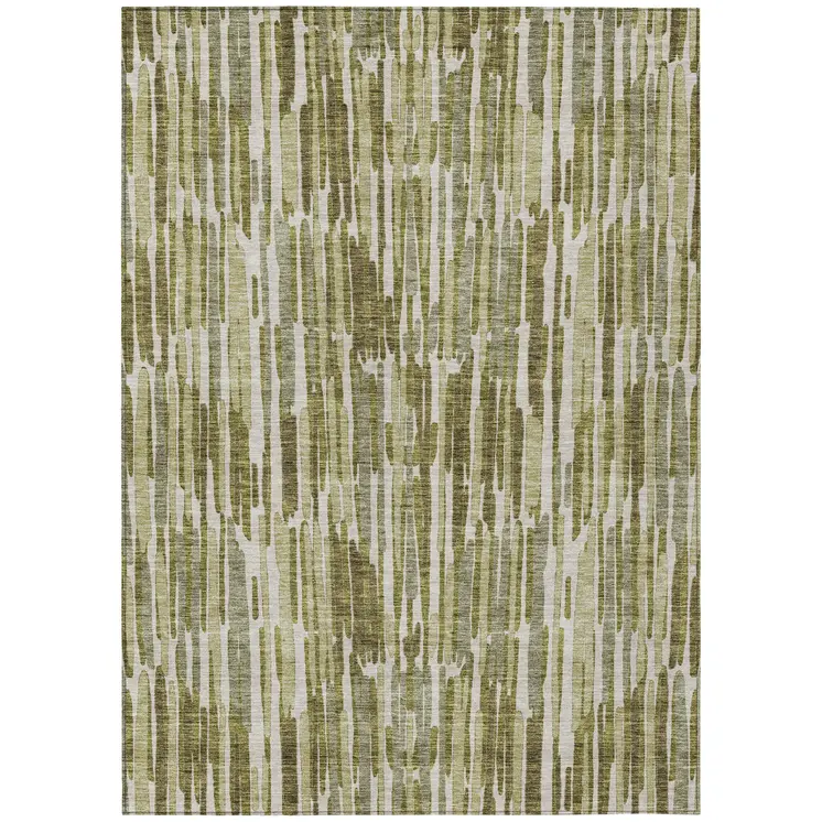 9' X 12' Olive Green Brown And Beige Abstract Washable Indoor Outdoor Area Rug