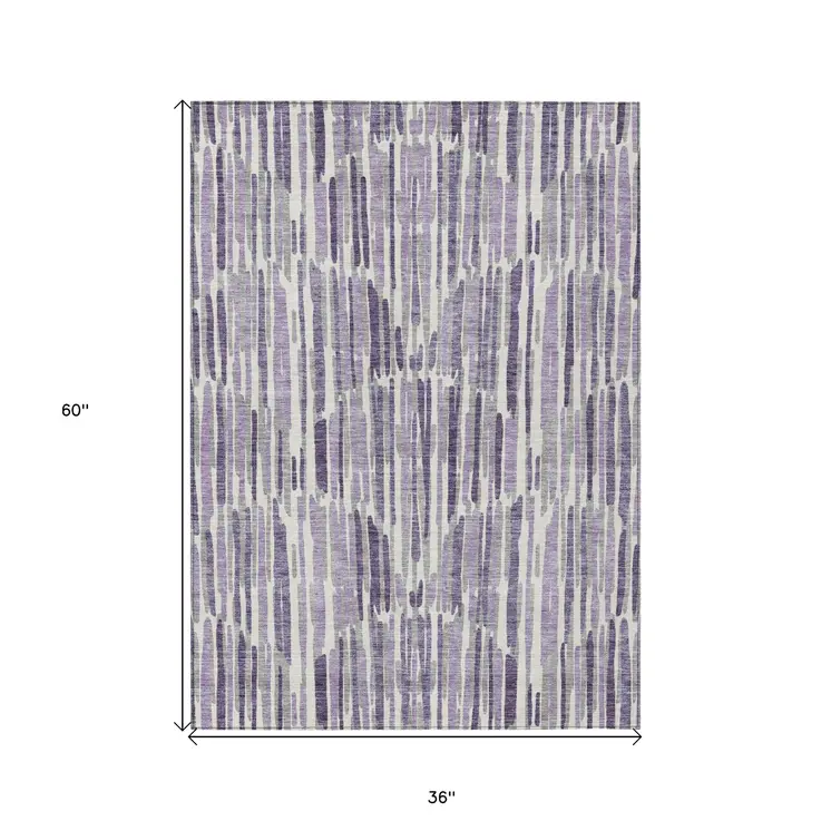 3' X 5' Purple Ivory And Lavender Abstract Washable Indoor Outdoor Area Rug