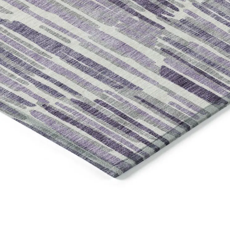 5' X 8' Purple Ivory And Lavender Abstract Washable Indoor Outdoor Area Rug