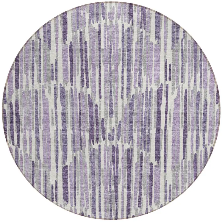 8' Purple Ivory And Lavender Round Abstract Washable Indoor Outdoor Area Rug