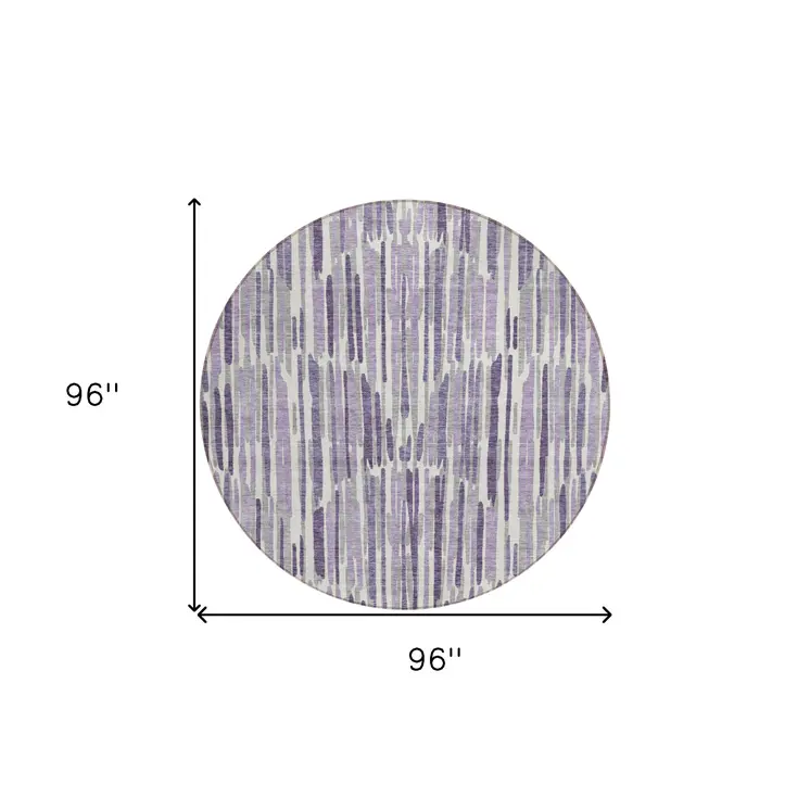 8' Purple Ivory And Lavender Round Abstract Washable Indoor Outdoor Area Rug