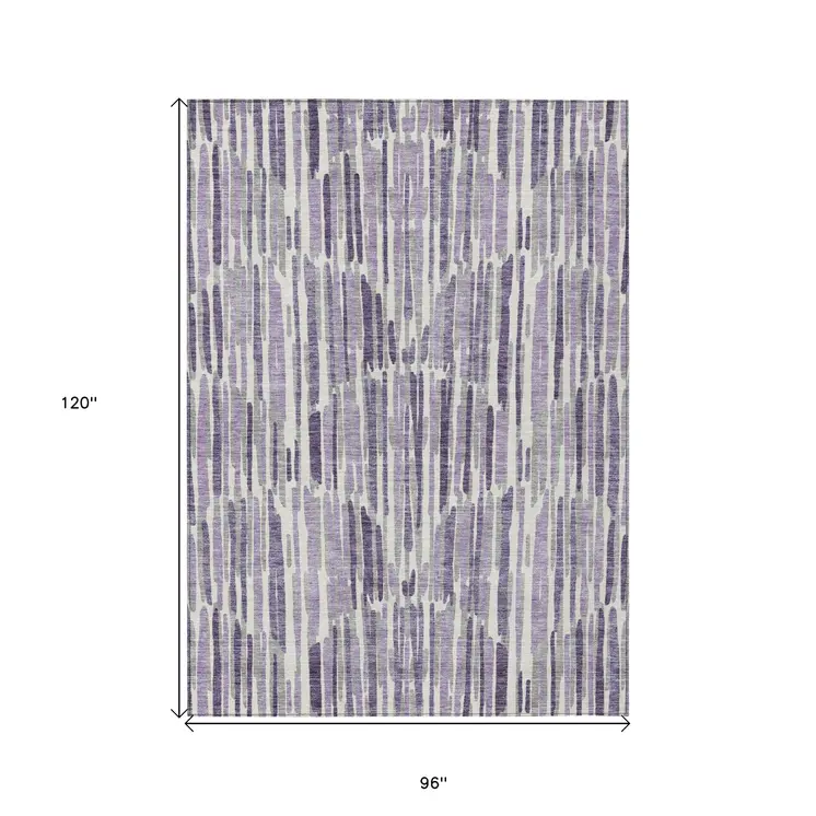 8' X 10' Purple Ivory And Lavender Abstract Washable Indoor Outdoor Area Rug