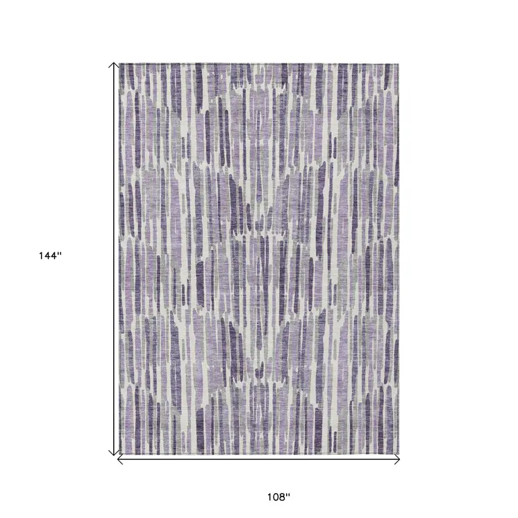 9' X 12' Purple Ivory And Lavender Abstract Washable Indoor Outdoor Area Rug
