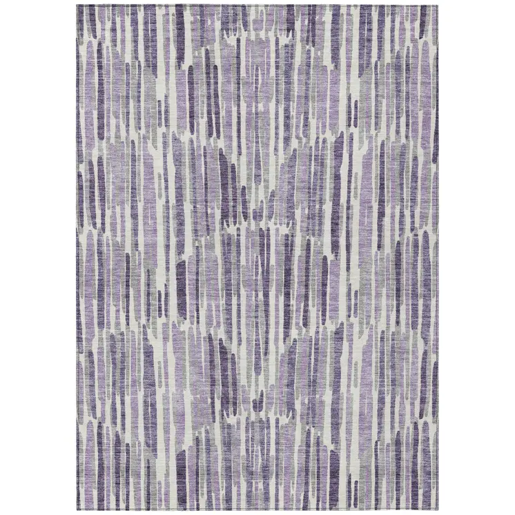9' X 12' Purple Ivory And Lavender Abstract Washable Indoor Outdoor Area Rug