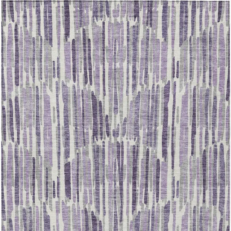 9' X 12' Purple Ivory And Lavender Abstract Washable Indoor Outdoor Area Rug