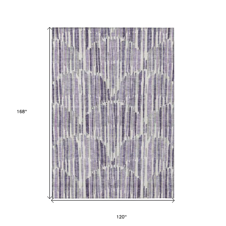 10' X 14' Purple Ivory And Lavender Abstract Washable Indoor Outdoor Area Rug