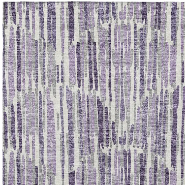 10' X 14' Purple Ivory And Lavender Abstract Washable Indoor Outdoor Area Rug