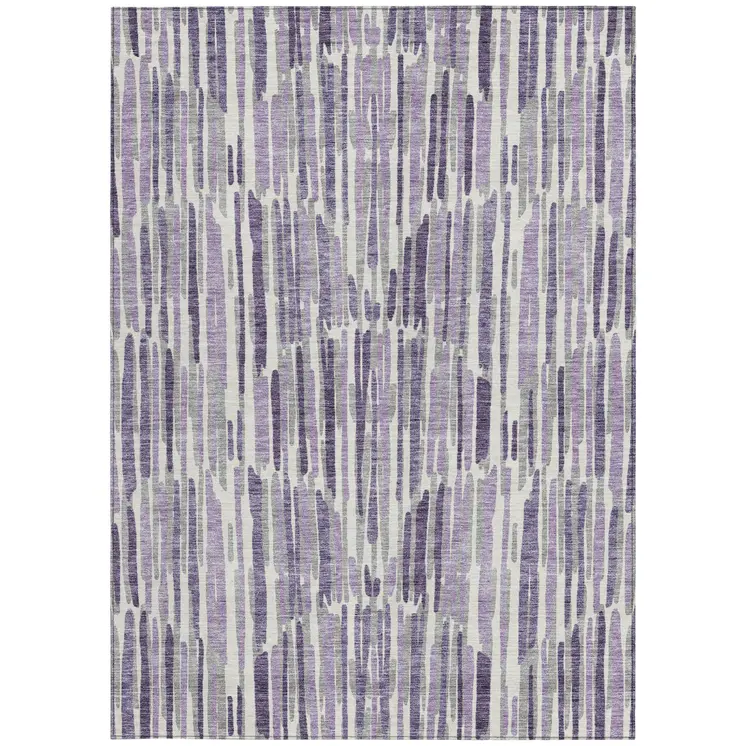 10' X 14' Purple Ivory And Lavender Abstract Washable Indoor Outdoor Area Rug
