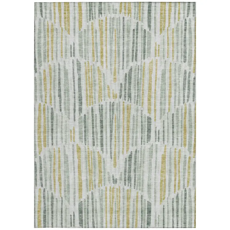 3' X 5' Sage Artichoke Green And Gold Abstract Washable Indoor Outdoor Area Rug