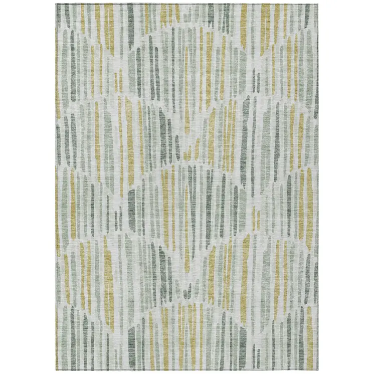 3' X 5' Sage Artichoke Green And Gold Abstract Washable Indoor Outdoor Area Rug