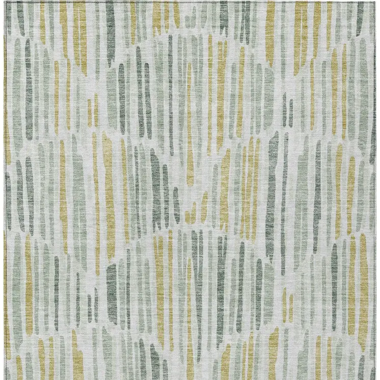 3' X 5' Sage Artichoke Green And Gold Abstract Washable Indoor Outdoor Area Rug