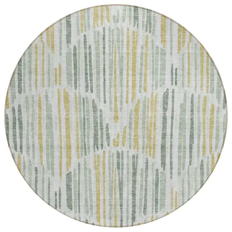 8' Sage Artichoke Green And Gold Round Abstract Washable Indoor Outdoor Area Rug