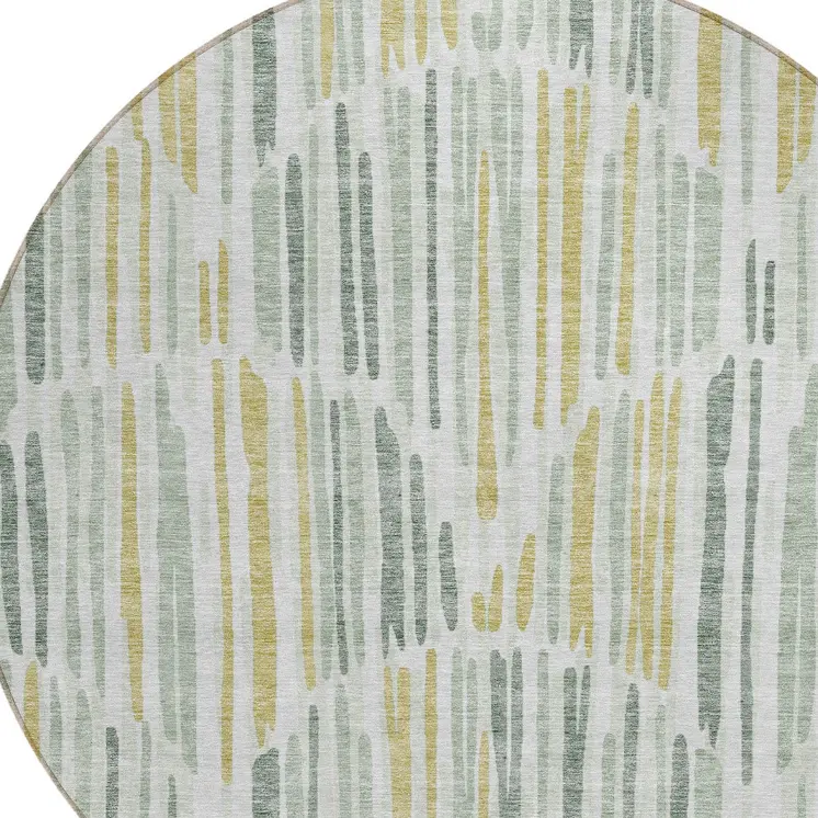 8' Sage Artichoke Green And Gold Round Abstract Washable Indoor Outdoor Area Rug