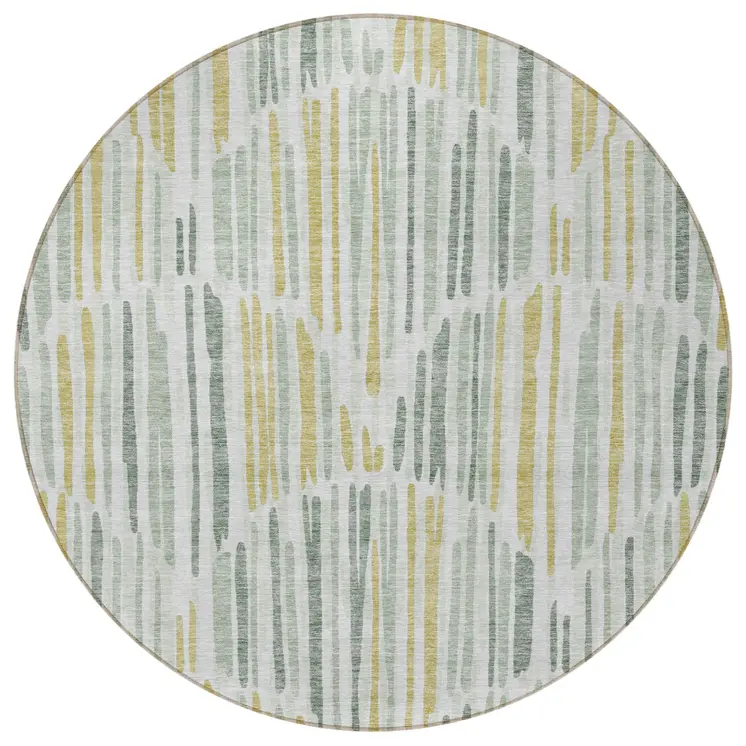 8' Sage Artichoke Green And Gold Round Abstract Washable Indoor Outdoor Area Rug