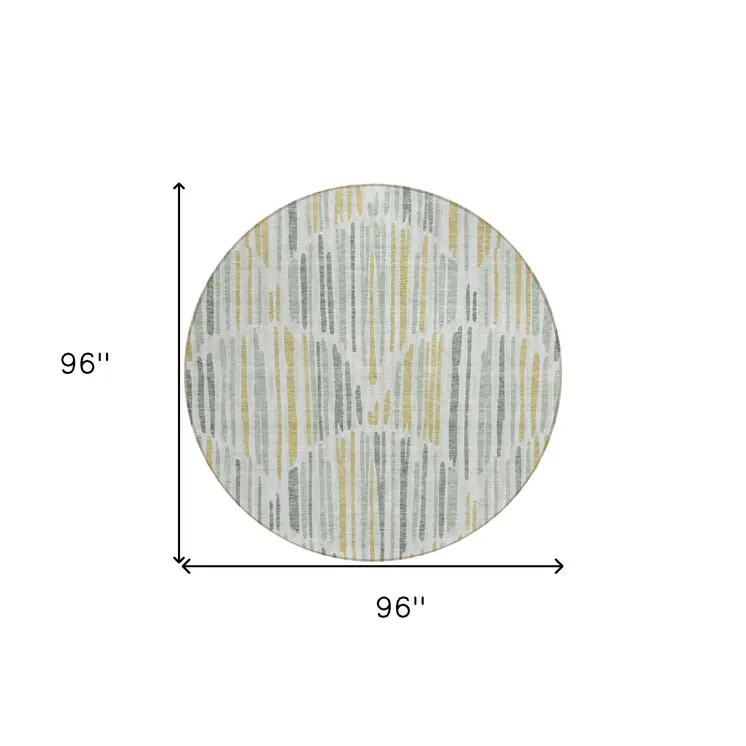 8' Sage Artichoke Green And Gold Round Abstract Washable Indoor Outdoor Area Rug