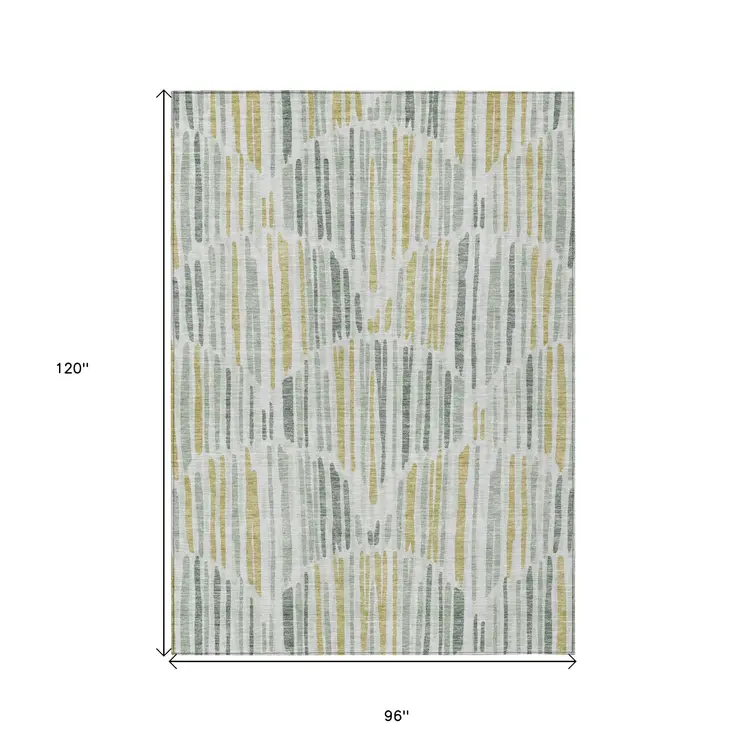 8' X 10' Sage Artichoke Green And Gold Abstract Washable Indoor Outdoor Area Rug