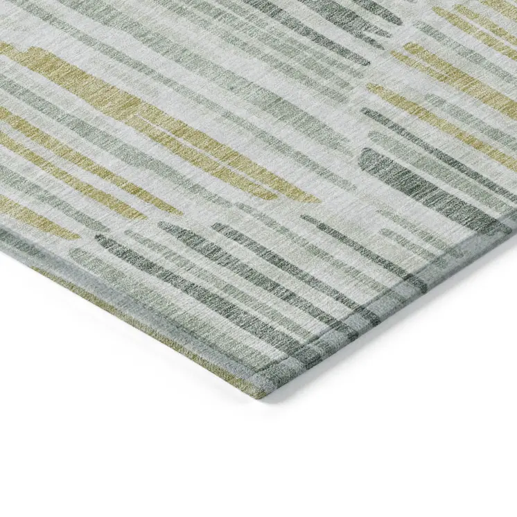9' X 12' Sage Artichoke Green And Gold Abstract Washable Indoor Outdoor Area Rug