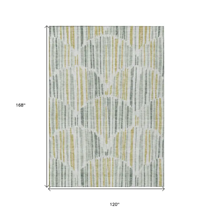 10' X 14' Sage Artichoke Green And Gold Abstract Washable Indoor Outdoor Area Rug