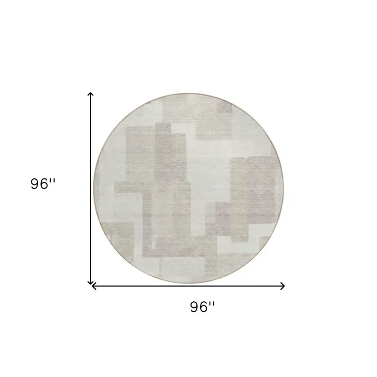 8' Beige Tan And Taupe Round Abstract Washable Indoor Outdoor Area Rug