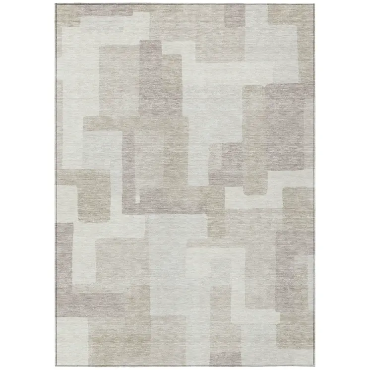 9' X 12' Beige Tan And Taupe Abstract Washable Indoor Outdoor Area Rug