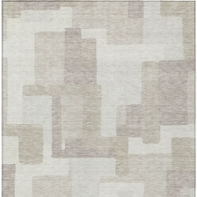 10' X 14' Beige Tan And Taupe Abstract Washable Indoor Outdoor Area Rug