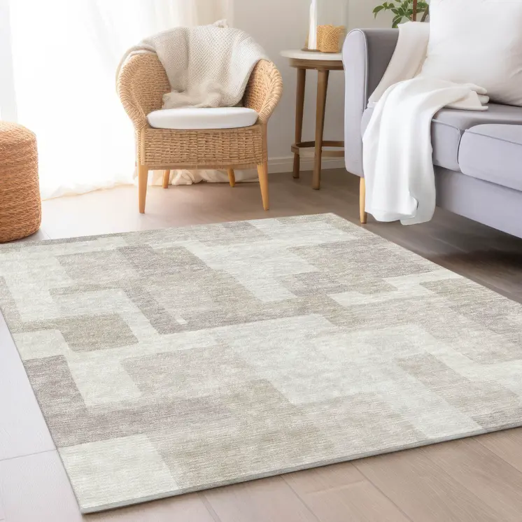 10' X 14' Beige Tan And Taupe Abstract Washable Indoor Outdoor Area Rug