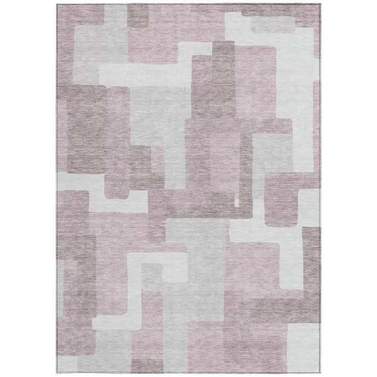 5' X 8' Blush Gray And Ivory Abstract Washable Indoor Outdoor Area Rug