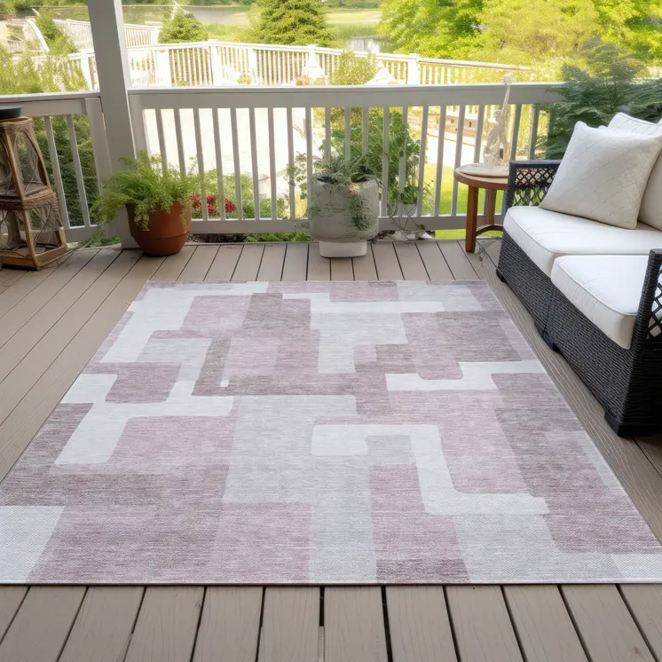 5' X 8' Blush Gray And Ivory Abstract Washable Indoor Outdoor Area Rug