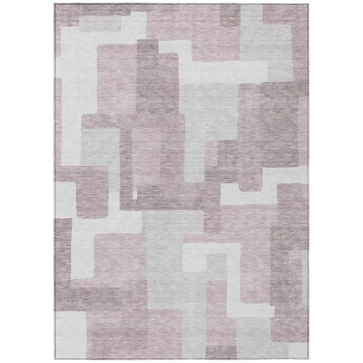 5' X 8' Blush Gray And Ivory Abstract Washable Indoor Outdoor Area Rug