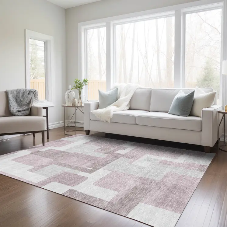 5' X 8' Blush Gray And Ivory Abstract Washable Indoor Outdoor Area Rug