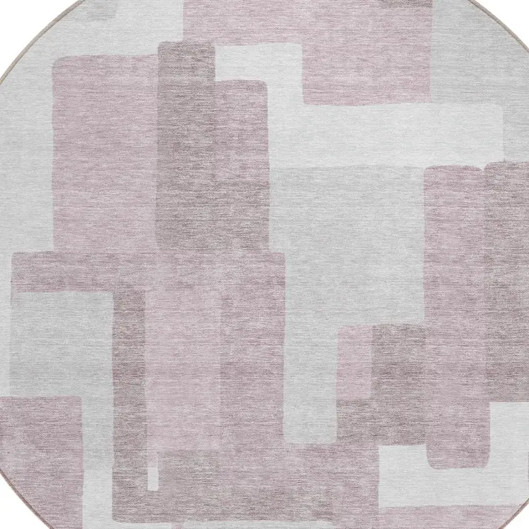 8' Blush Gray And Ivory Round Abstract Washable Indoor Outdoor Area Rug