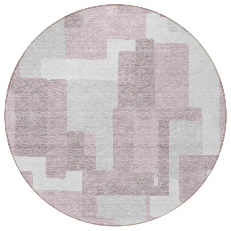 8' Blush Gray And Ivory Round Abstract Washable Indoor Outdoor Area Rug