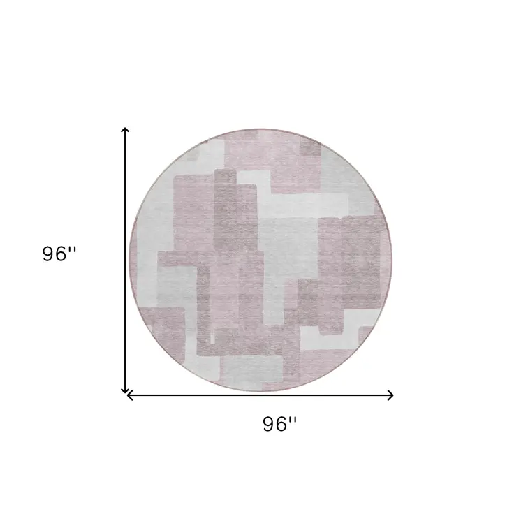 8' Blush Gray And Ivory Round Abstract Washable Indoor Outdoor Area Rug