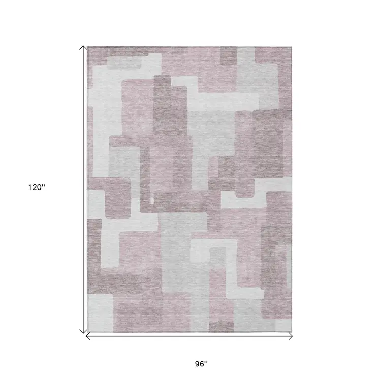 8' X 10' Blush Gray And Ivory Abstract Washable Indoor Outdoor Area Rug