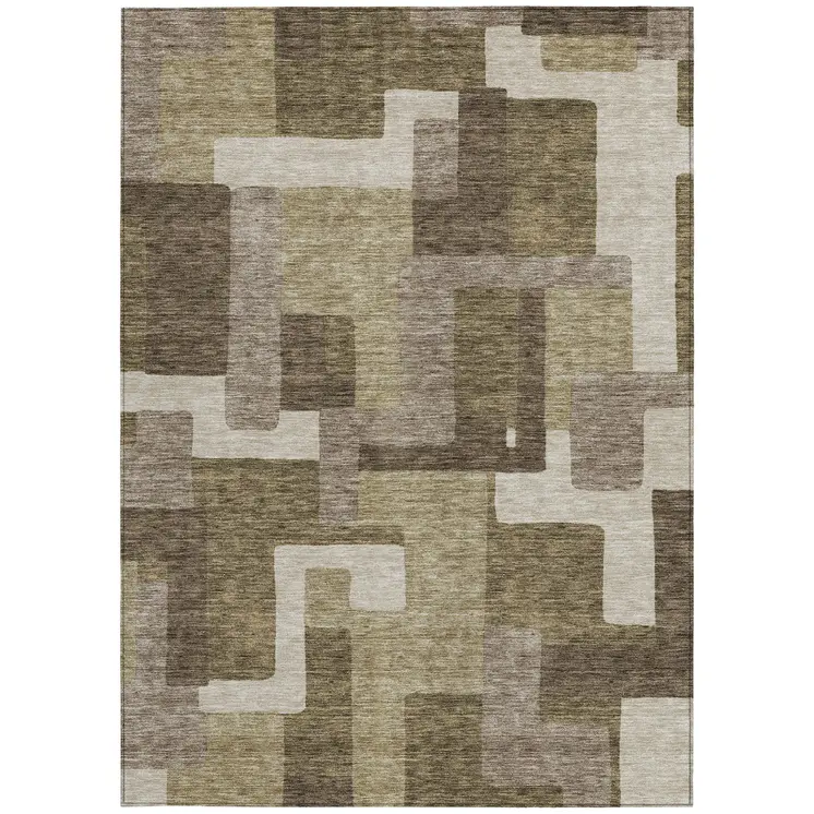 3' X 5' Brown And Beige Abstract Washable Indoor Outdoor Area Rug
