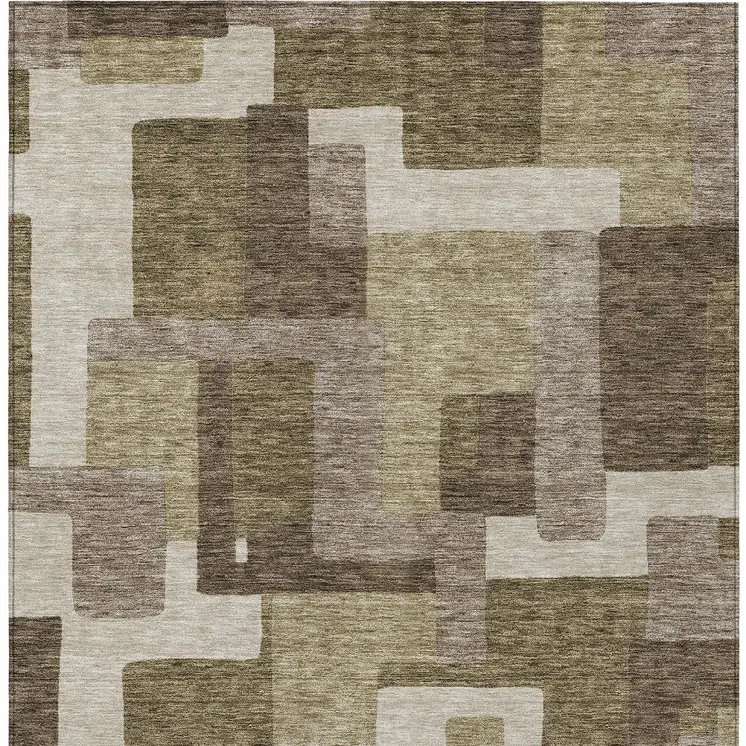 5' X 8' Brown And Beige Abstract Washable Indoor Outdoor Area Rug