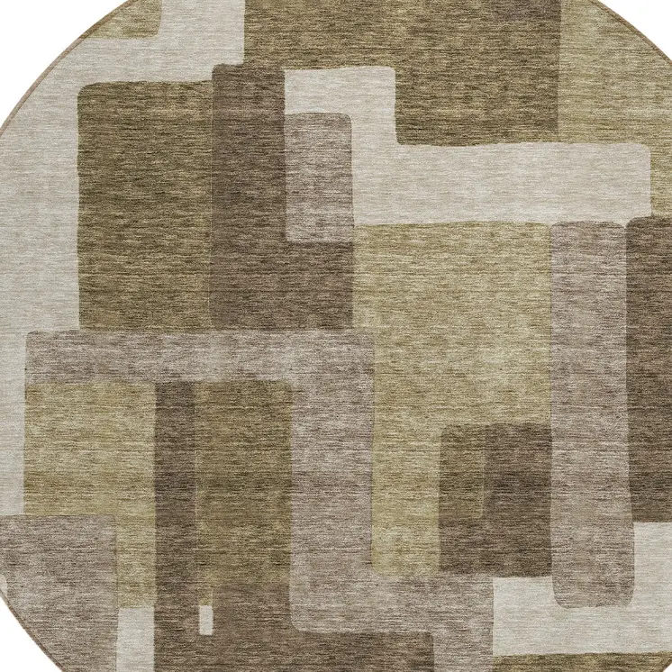 8' Brown And Beige Round Abstract Washable Indoor Outdoor Area Rug