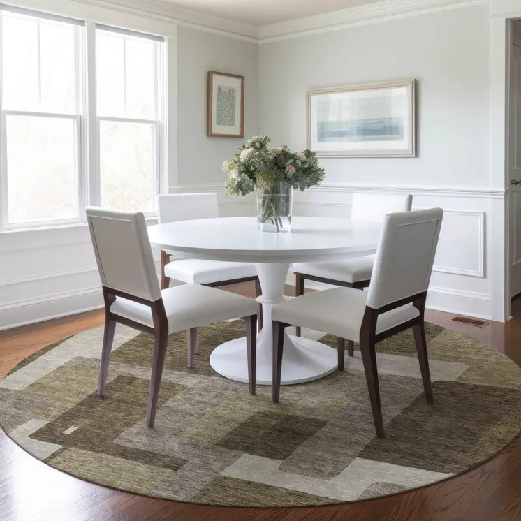 8' Brown And Beige Round Abstract Washable Indoor Outdoor Area Rug