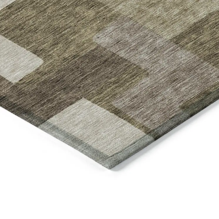 9' X 12' Brown And Beige Abstract Washable Indoor Outdoor Area Rug