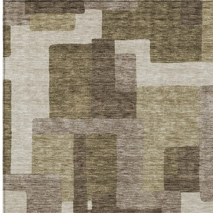 9' X 12' Brown And Beige Abstract Washable Indoor Outdoor Area Rug