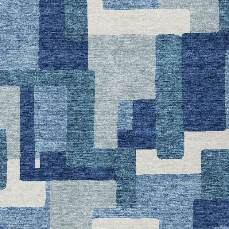 8' X 10' Navy Blue And Sky Blue Abstract Washable Indoor Outdoor Area Rug
