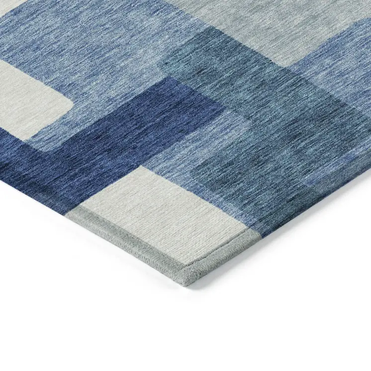 10' X 14' Navy Blue And Sky Blue Abstract Washable Indoor Outdoor Area Rug