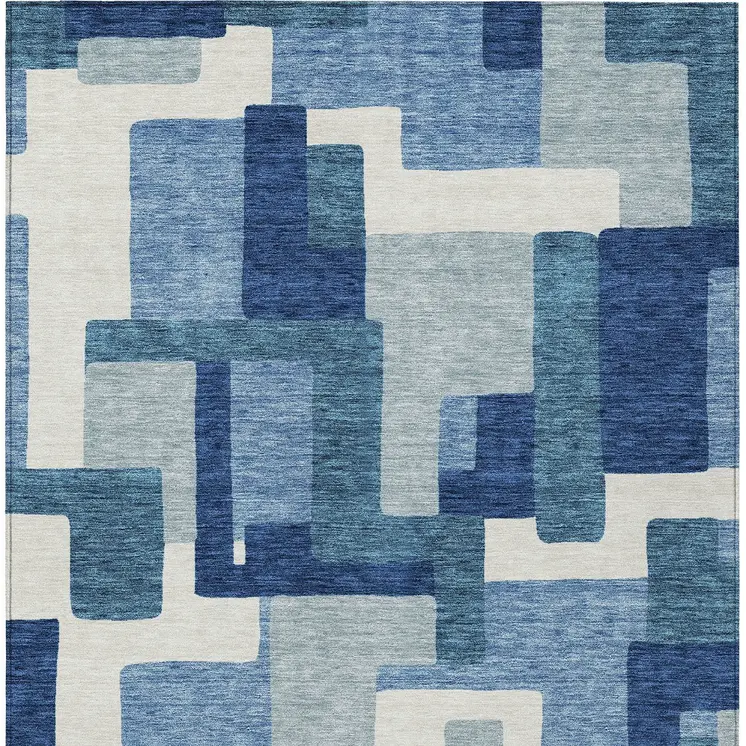 10' X 14' Navy Blue And Sky Blue Abstract Washable Indoor Outdoor Area Rug