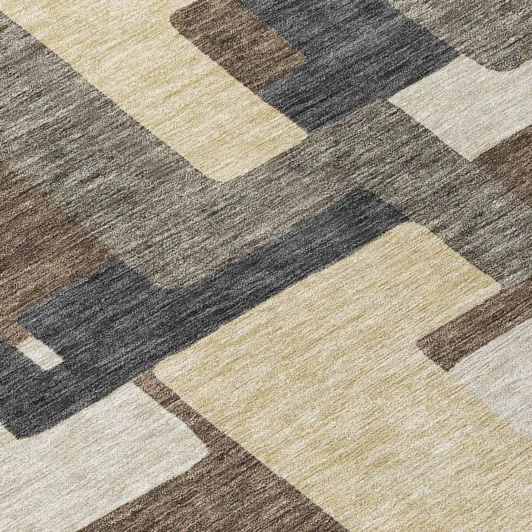 8' Brown And Taupe Round Abstract Washable Indoor Outdoor Area Rug