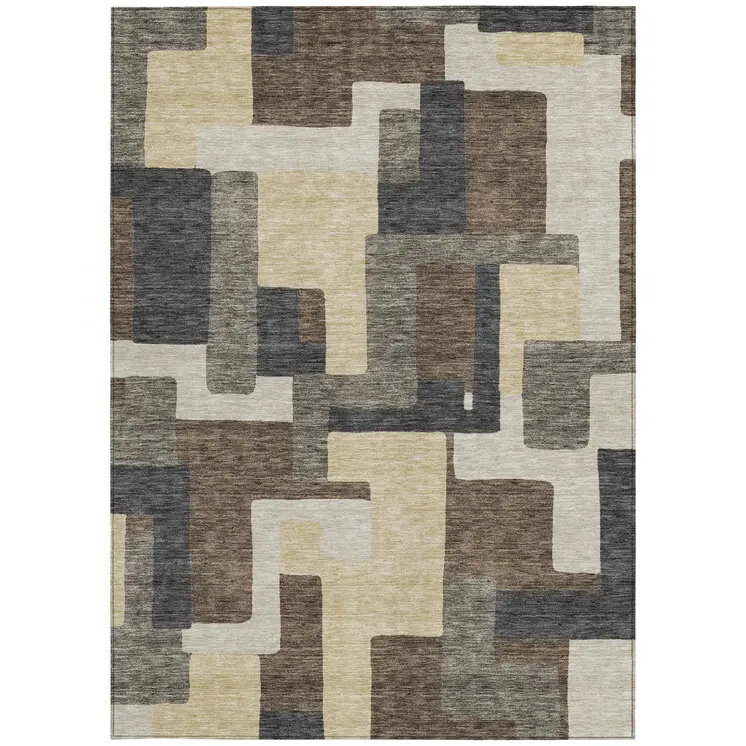 8' X 10' Brown And Taupe Abstract Washable Indoor Outdoor Area Rug