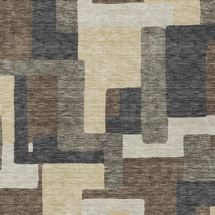 9' X 12' Brown And Taupe Abstract Washable Indoor Outdoor Area Rug