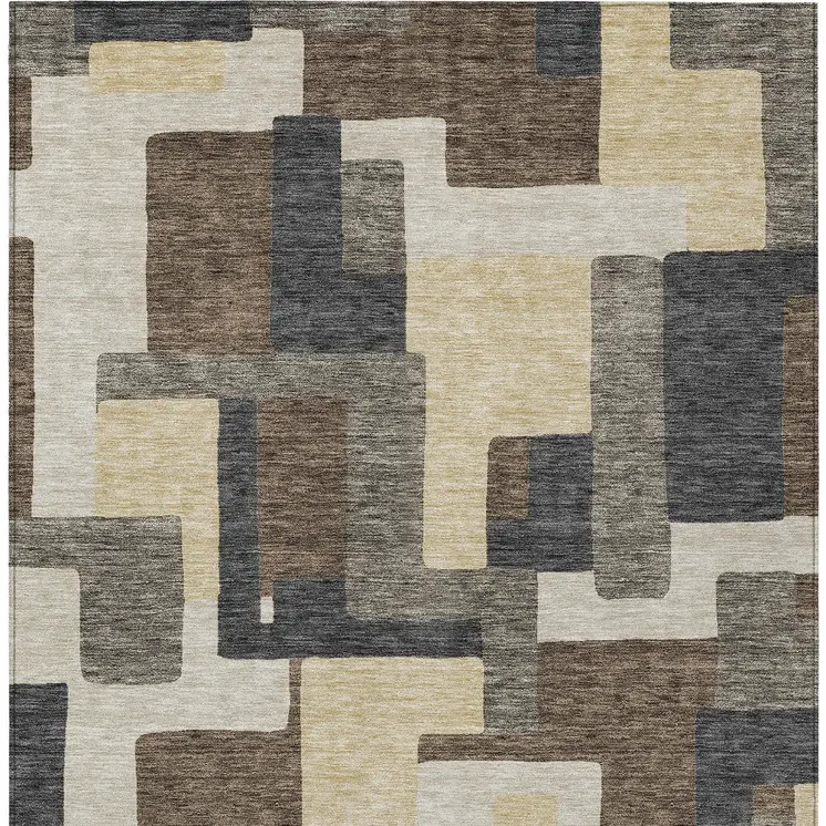 10' X 14' Brown And Taupe Abstract Washable Indoor Outdoor Area Rug