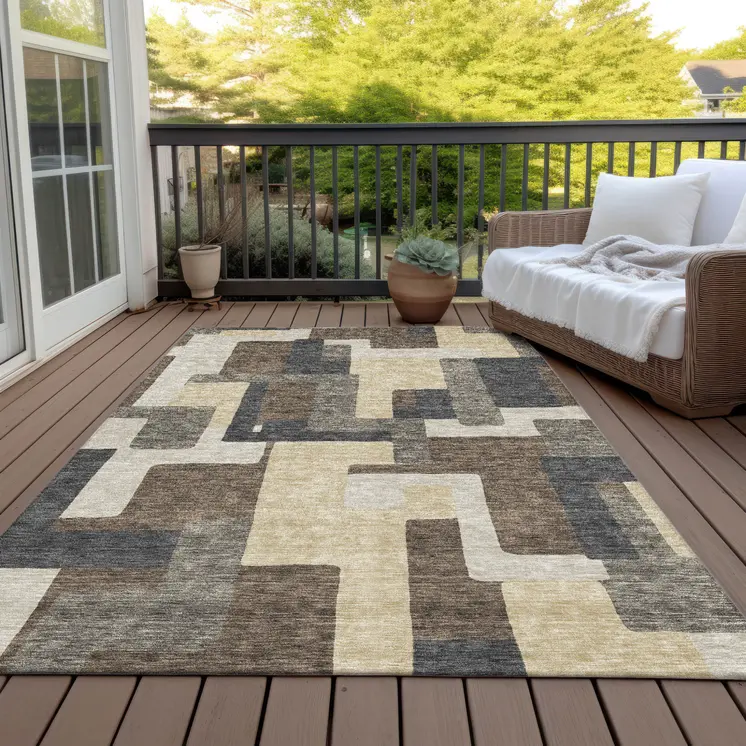10' X 14' Brown And Taupe Abstract Washable Indoor Outdoor Area Rug