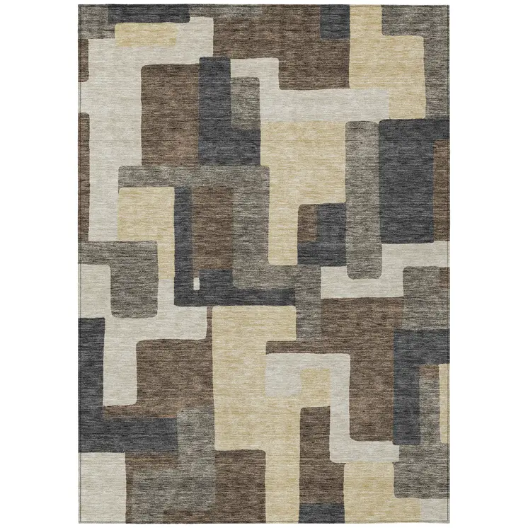 10' X 14' Brown And Taupe Abstract Washable Indoor Outdoor Area Rug