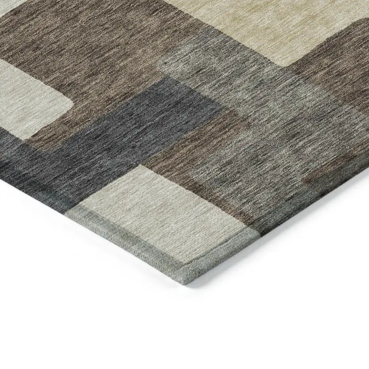 10' X 14' Brown And Taupe Abstract Washable Indoor Outdoor Area Rug